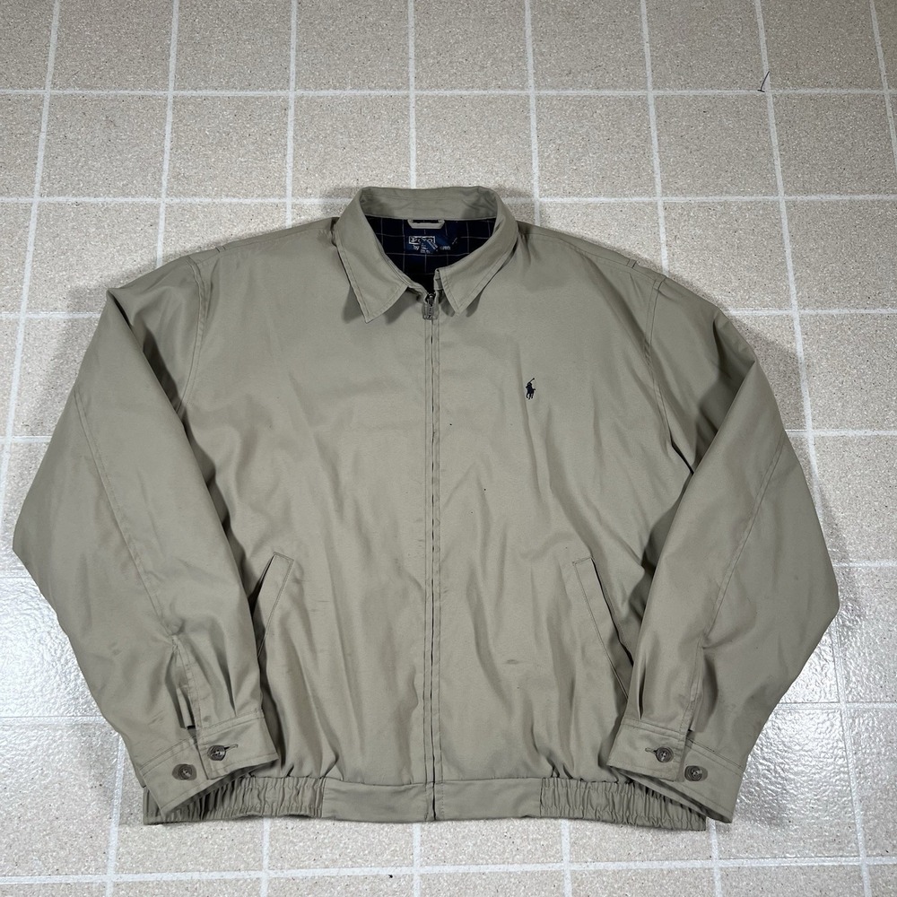 Vintage Polo Ralph Lauren Harrington Jacket Khaki Bomber Checkered Lined Sz XL